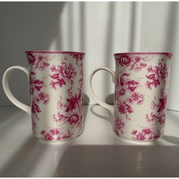 Whittard of Chelsea Other - Vintage Whittard of Chelsea Pair of Pink Floral Fine Bone China Mugs